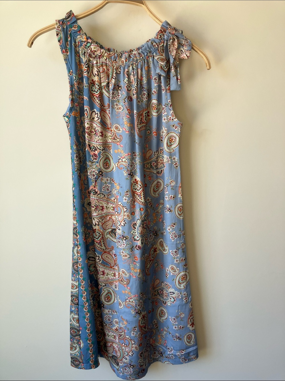 ASTRID Sleeveless Blue Paisley Midi Dress Shoulder Tie Flowy Italian Size XS